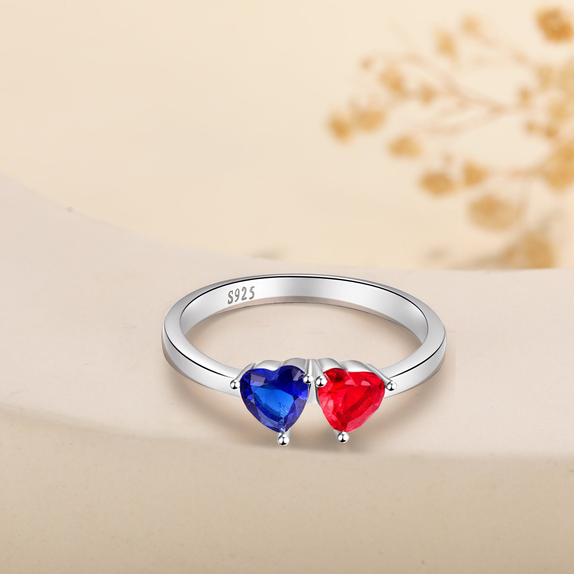 925 Sterling Silver Ring, Promise Ring, Heart Cut Birthstones Ring, Engraved Name Ring, Mothers Ring, Birthday Gifts, Bridesmaid Gifts