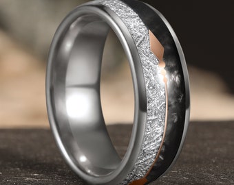 Anillo de ágata plateada con incrustaciones de flecha en oro rosa, anillo de compromiso, alianzas de boda para hombre, anillo para hombre, anillo de tungsteno para mujer, regalo de aniversario