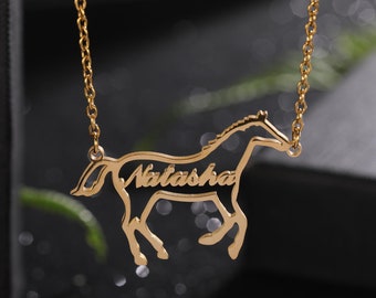 Personalized Horse Necklace, Equestrian Name Necklace, Custom Name Necklace, Gift for Girl Necklace, Horse Lover Necklace, Personalized Gift