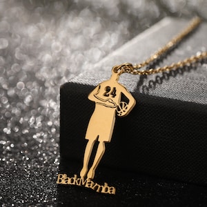 Personalized Black Mamba Name Necklace , Gold Basketball name necklace , Personalized jewelry , Basketball Pendant, Basketball Player Gift