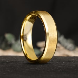 6 mm geborsteld gouden wolfraamcarbide ring, heren dames wolfraam trouwring, vergulde verlovingsring, jubileumring