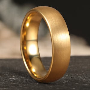 Yellow Gold Tungsten Ring, 6mm Yellow Gold, Brushed Finish Ring,  Tungsten Carbide Ring,  Mens Tungsten Wedding Bands, Anniversary Ring