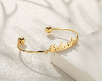 Personalized Name Bracelets, 18K Gold Custom Engraved Name Cuff Bangle Bracelets for Women, Girls, Mom, Personalized Jewelry Gifts for Her