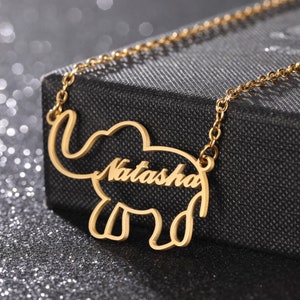 Precioso collar de elefante personalizado con nombre, collar de elefante de la suerte, regalo de cumpleaños, collares con nombre, joyería con letras de animales
