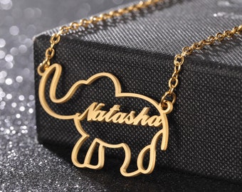 Lovely Elephant Animal Personalized Custom Name Necklace, Lucky Elephant Necklace Birthday Gift, Necklaces with Name, Animal Letter Jewelry