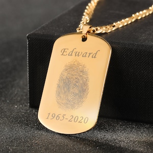 Personalized Fingerprint Necklace, Gold Fingerprint Necklace, Tag Necklace, Gold Necklace, Name Necklace, Bar Necklce, Fingerprint Jewelry