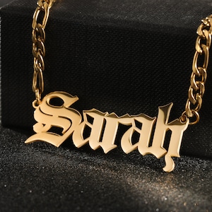 Gepersonaliseerde oud-Engelse naamketting, aangepaste naamplaatketting in gotische stijl, gepersonaliseerde ketting, naamsieraden, gepersonaliseerd cadeau