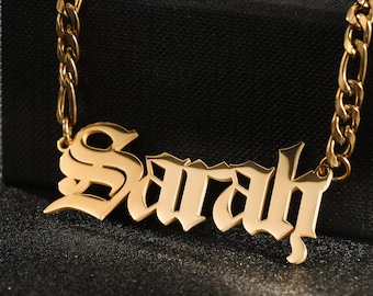 Collar personalizado con nombre en inglés antiguo, collar con placa de identificación de estilo gótico, collar personalizado, joyería con nombre, regalo personalizado
