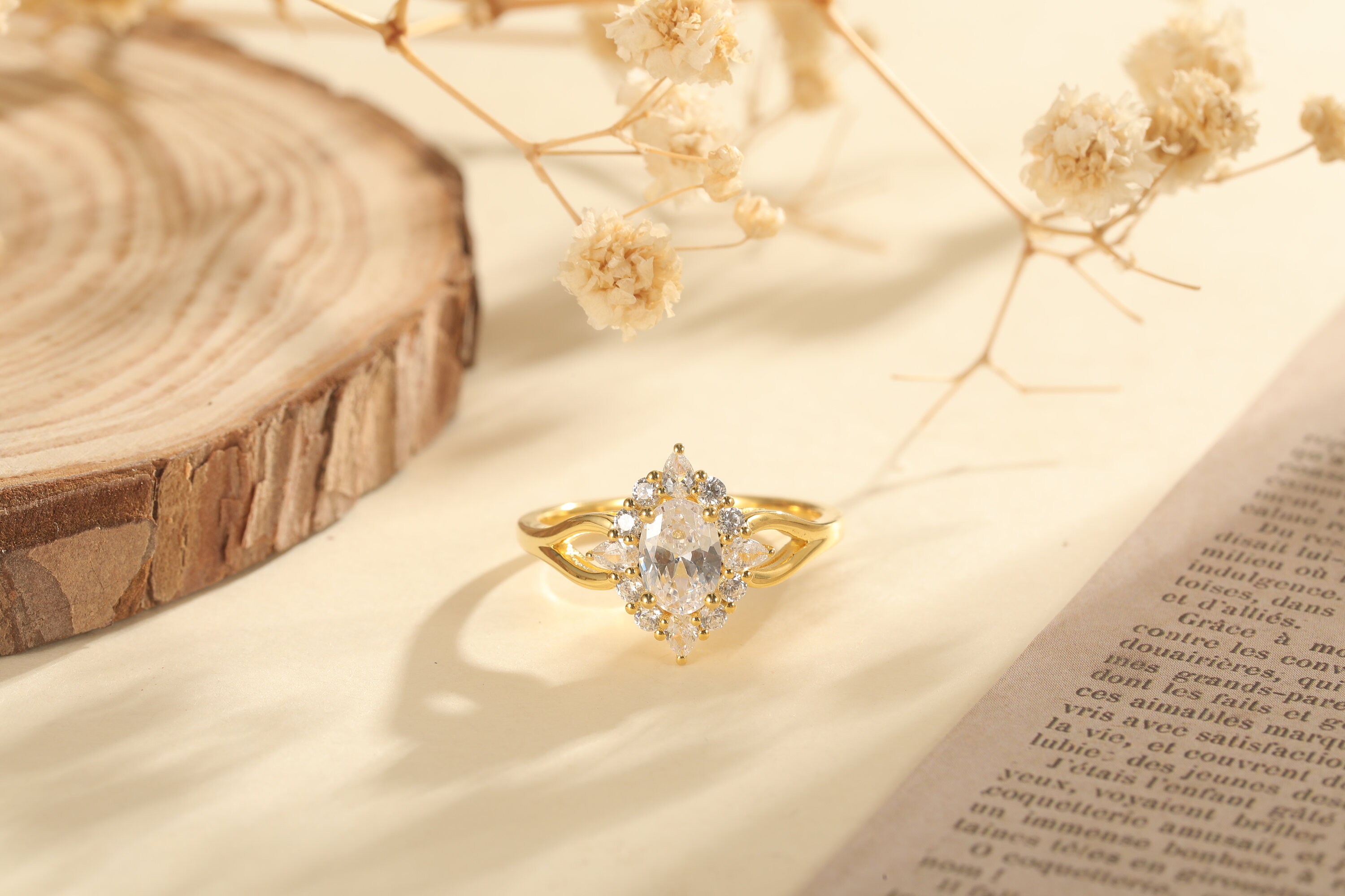 Verlobungsring Damen Gold Solid 925 Silver Heart CZ Engagement