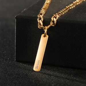 Dainty Name Tag Necklace with Figaro Chain, Initial Tag Necklace, Name Necklace, Custom Engraved Pendant, Kids Name Necklace, Gifts for Her