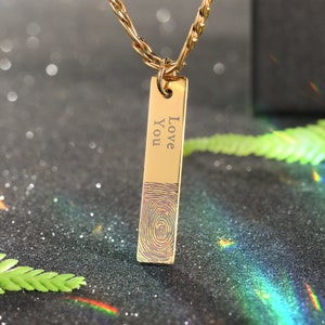 Gold Fingerprint Necklace, Bar Necklace, Gold Necklace, Personalized Name Necklace, Bar Necklce, Memorial Fingerprint Jewelry ,Gift for Her