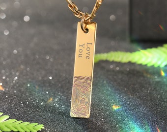 Gouden vingerafdrukketting, staafketting, gouden ketting, gepersonaliseerde naamketting, staafketting, herdenkingsvingerafdruksieraden, cadeau voor haar