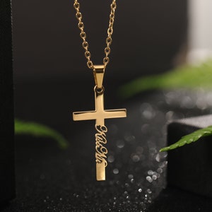 Gold Cross Name Necklace, Sterling Silver Dainty Cross Name Necklace, Christian Gifts, Unisex Necklace, Personalized Jewelry