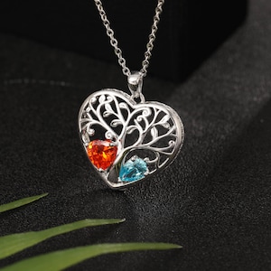 Tree of Life Birthstone Necklace, Family Tree Birthstone Birthday Gifts, 925 Sterling Silver Heart Pendant, Birthstone Necklaces for Women