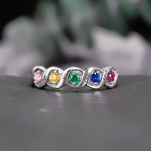 Personalized Mothers Ring, 5 Birthstone Ring, 925 Sterling Silver Promise Rings, Engraved Names Engagement Rings, Valentine Gift for Her