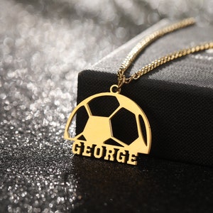 Custom Soccer Name Necklace, Custom Name Necklace, Soccer Ball Pendant, Name Plate Necklace, Personalized Necklace, Jewelry Gift
