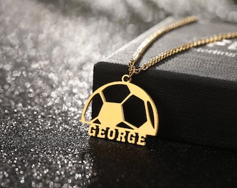 Custom Soccer Name Necklace, Custom Name Necklace, Soccer Ball Pendant, Name Plate Necklace, Personalized Necklace, Jewelry Gift