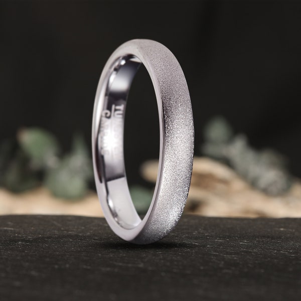 Silver Sandblasted Wedding Ring, 4mm Tungsten Carbide Band, Mens Womens Wedding Band, Unique Silver Ring, Promise Ring, Anniversary Ring