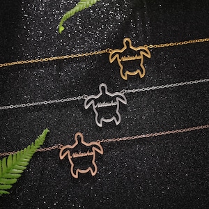 Personalized Turtle Custom Name Necklace, Dainty Turtle Necklace, Animal Jewelry, Custom Name Necklace, Turtle Gifts for Women