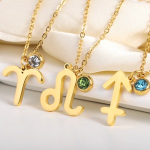 Collar de constelación personalizado con piedra de nacimiento, collar de constelación, collar de contorno del zodiaco, regalos personalizados, regalo de cumpleaños para ella