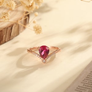 Teardrop Pink Tourmaline Ring, 14K Rose Gold Engagement Ring,  Sterling Silver Ring, Dainty Promise Ring, Pink Gemstone Anniversary Gift