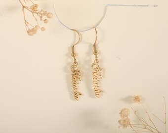 Dainty Name Earrings, Gold Hanging Earrings, Name Earring, Personalized Earring, Minimalist Earrings, Gift Jewelry for Women