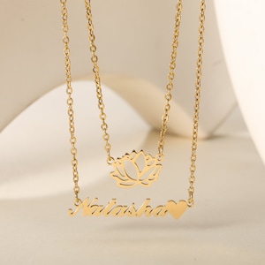 Lotus Necklace, Personalized Name Necklaces , Script Name Necklaces, Necklaces for Women, Mothers Day Jewelry , Gift for Her