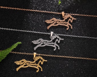 Collar con nombre de unicornio para niños, collar con nombre de unicornio personalizado, joyería personalizada para niñas, joyería con letras de personalidad, regalo de unicornio