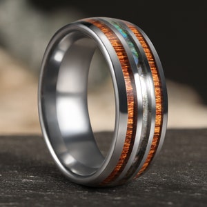 Koa Wood Tungsten Ring, Abalone Shell Silver Ring, Men’s Wedding Band, 8mm Koa Wood Band, Men's Women's Ring, Wooden Ring