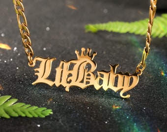 Custom Crown Name Necklace,  Old English Name Necklace, Gothic Style Nameplate Necklace, Dainty Name Necklace, Personalized Jewelry
