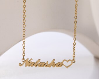 Name Necklace with Heart, Personalized Necklace, Custom Name Necklace, Dainty Name Jewelry, Name Jewelry, Mothers Day Gift, Gift For Her