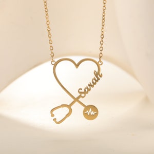 Custom Name Stethoscope Necklace, Medical Student Gift, Nurse Gift, Doctor Gift, Dainty Name Necklace, Heart Name Necklace, Christmas Gift
