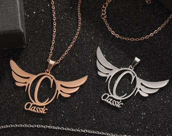 Collar de alas de ángel, collar de nombre de alas, regalo de San Valentín, colgante de ala de ángel, collar de nombre personalizado, regalos de joyería