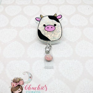 Squishmallow Cow Reel Retractable Badge Reel--Badge Clip--Squish Badge Reels--Squishmallow Badge Reels--Squish Badges--Badge Reels
