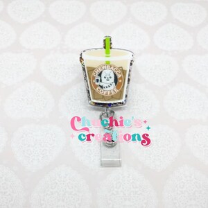 Iced Coffee Badge Reel--Iced Coffee Badge Reel--Coffee Badge Reels--Glitter Badge Reels--Themed Badge Reels--Character Badge Reels--Badges