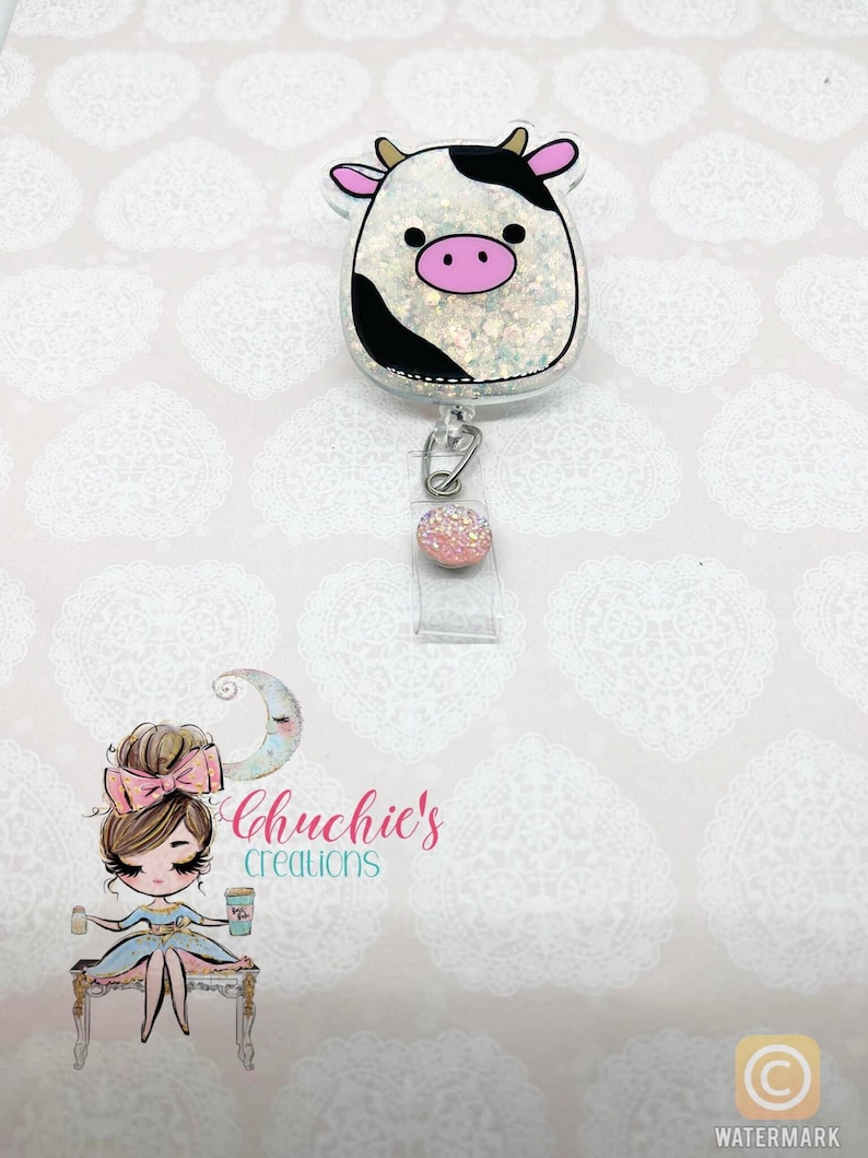 Squishmallow Cow Reel Retractable Badge Reel--Badge Clip--Squish Badge Reels--Squishmallow Badge Reels--Squish Badges--Badge Reels 