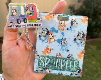 Badge Buddy Set--Blue Dog Badge Reels--Cute Dog Badge Reels--badge Buddies--Cute Badge Reels