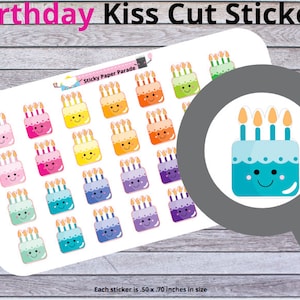 Birthday Planner Stickers  // Birthday Cake Planner Stickers //   Stickers //  Cake Stickers  //  Planner Stickers //  Kawaii