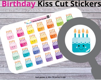 Birthday Planner Stickers  // Birthday Cake Planner Stickers //   Stickers //  Cake Stickers  //  Planner Stickers //  Kawaii