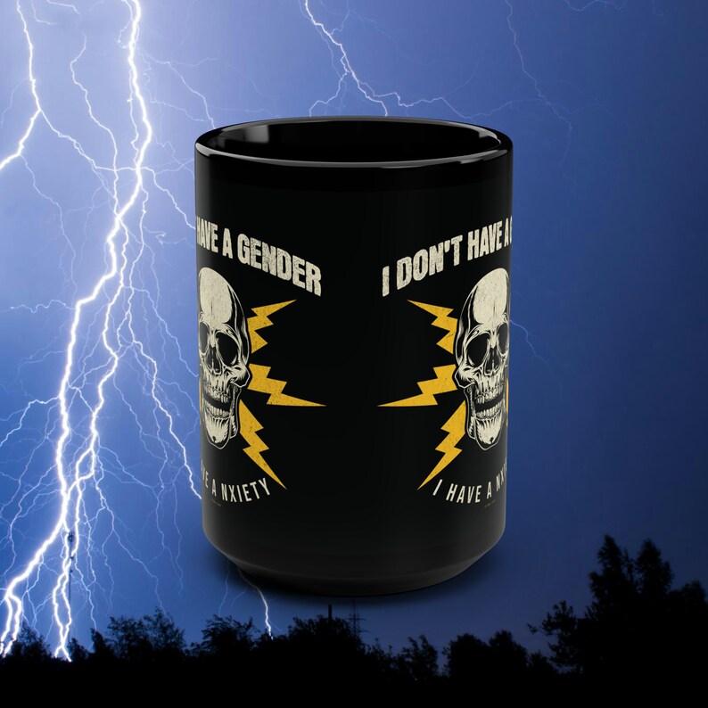 Funny Nonbinary Anxiety Mug, Enby LGBT Skeleton Gift image 2