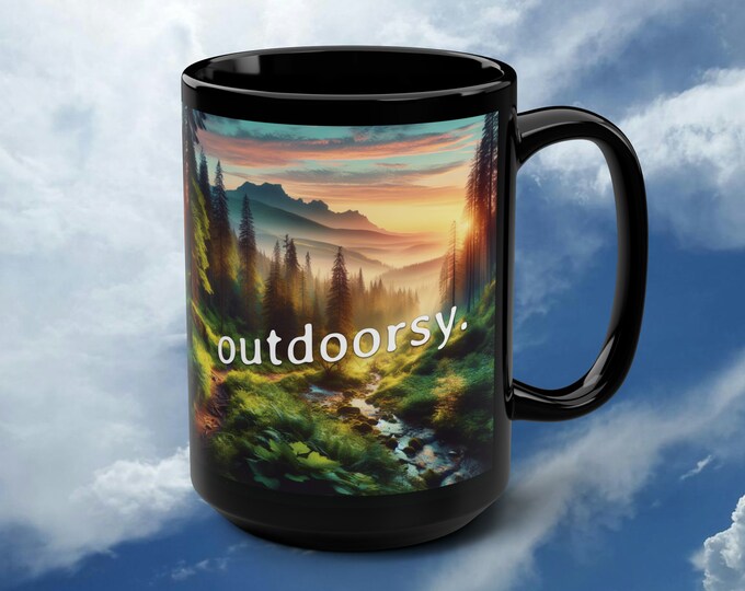 Outdoors Nature Hiking Coffee Mug, Nature Inspired, Outdoor Design, Mother Nature Mountain Scene, Gift for Her,  Gift for Nature Lover