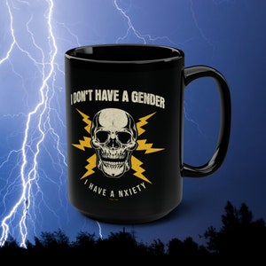 Funny Nonbinary Anxiety Mug, Enby LGBT Skeleton Gift image 6