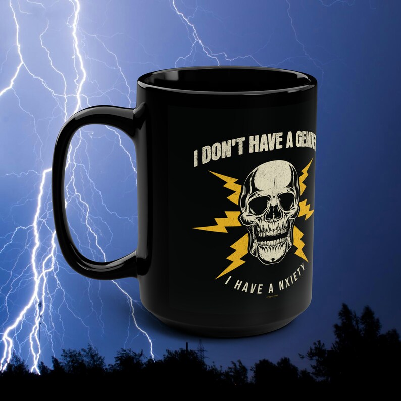 Funny Nonbinary Anxiety Mug, Enby LGBT Skeleton Gift image 5