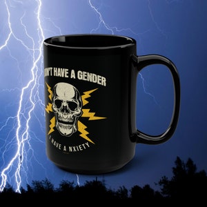 Funny Nonbinary Anxiety Mug, Enby LGBT Skeleton Gift image 3