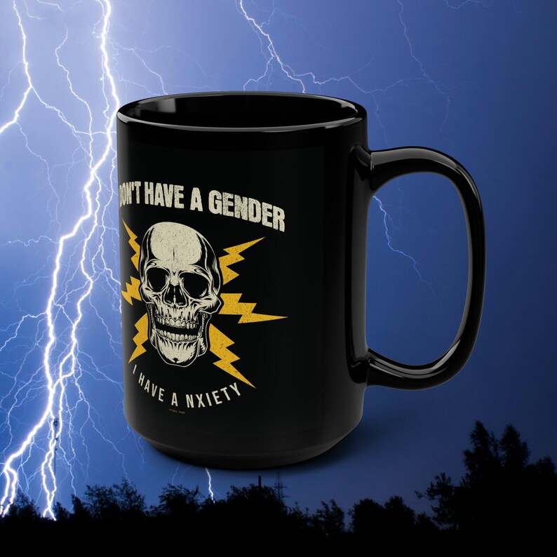 Funny Nonbinary Anxiety Mug, Enby LGBT Skeleton Gift image 3