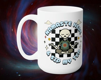 Funny Yoga Mug: Skull Namaste Tea Cup, Meditation Humor