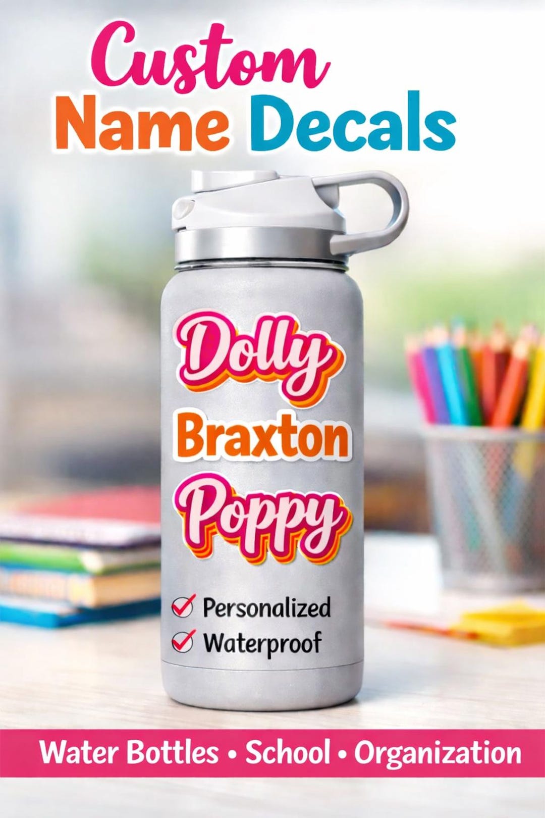 Personalized Name Decal | Water Bottle Label | Kids & Teacher Sticker ...