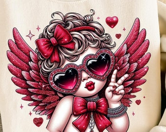 Retro Glitter Cupid Valentine PNG, Vintage Sublimation Design (Digital Download)
