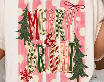 Merry Bright Stripes Christmas Png, Vintage Retro Printable Design, Instant Download Png Design