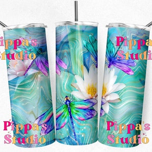 Dragonfly Tumbler Wrap PNG, 20oz Skinny Tumbler Wrap